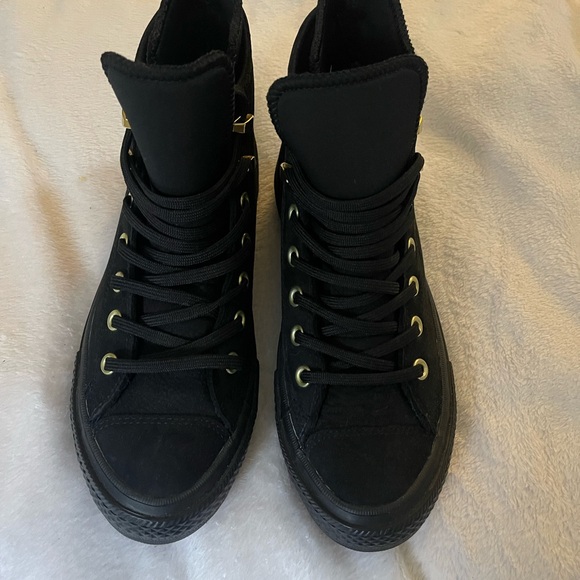 Converse All Stars Shoes - Black High-Top Converse Lunarlon Sneakers with Gold Accents